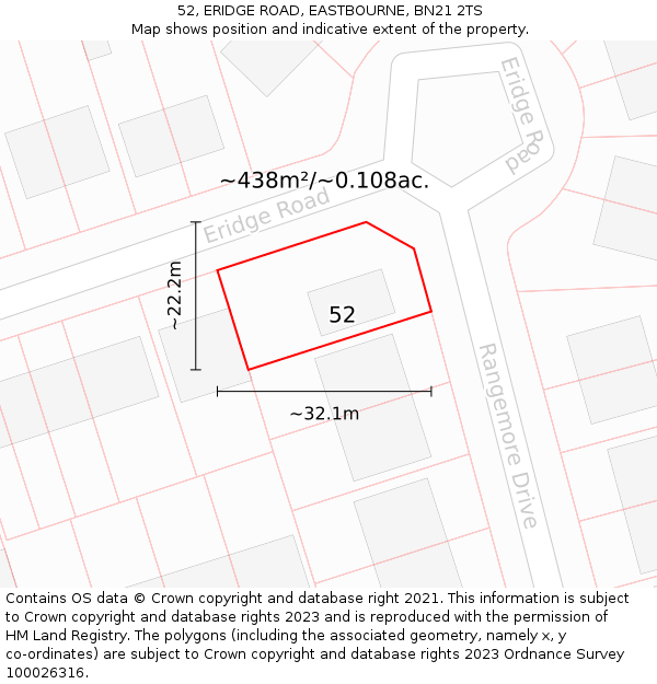 52, ERIDGE ROAD, EASTBOURNE, BN21 2TS: Plot and title map