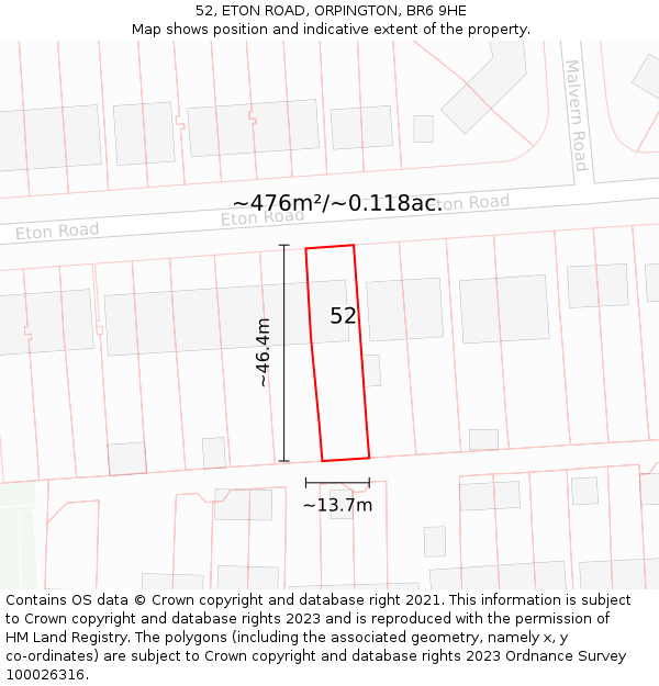 52, ETON ROAD, ORPINGTON, BR6 9HE: Plot and title map