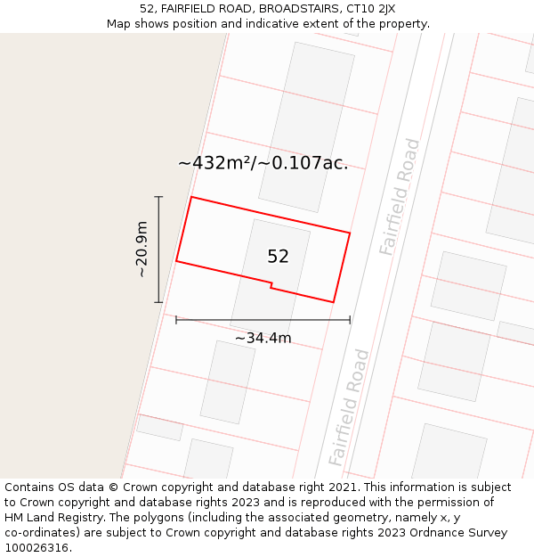 52, FAIRFIELD ROAD, BROADSTAIRS, CT10 2JX: Plot and title map