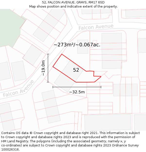 52, FALCON AVENUE, GRAYS, RM17 6SD: Plot and title map