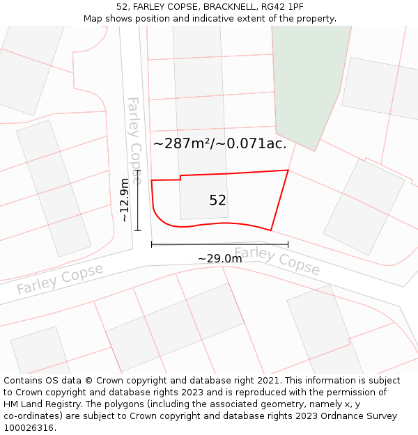 52, FARLEY COPSE, BRACKNELL, RG42 1PF: Plot and title map