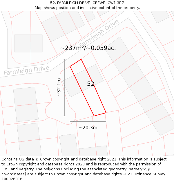 52, FARMLEIGH DRIVE, CREWE, CW1 3PZ: Plot and title map