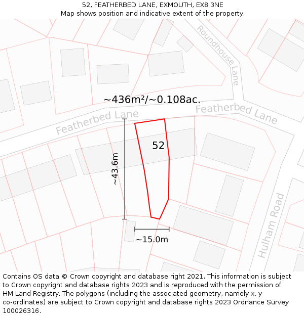 52, FEATHERBED LANE, EXMOUTH, EX8 3NE: Plot and title map