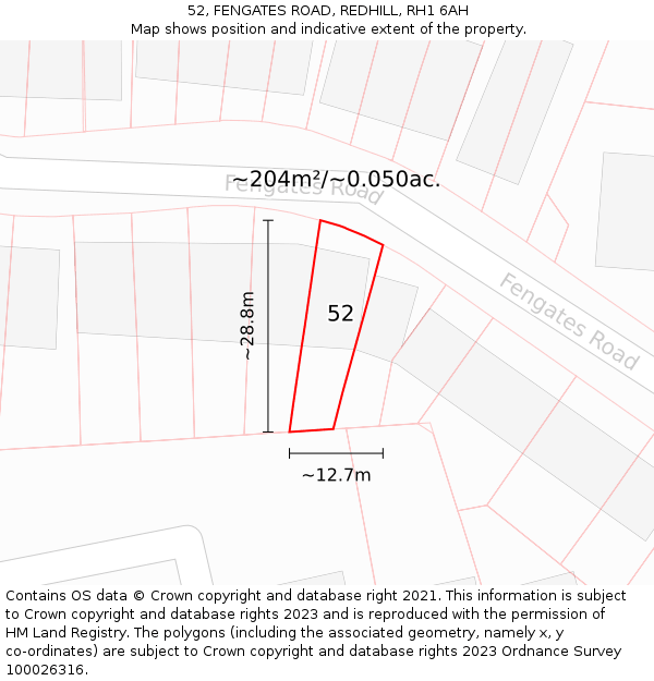 52, FENGATES ROAD, REDHILL, RH1 6AH: Plot and title map