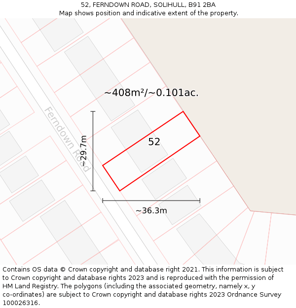 52, FERNDOWN ROAD, SOLIHULL, B91 2BA: Plot and title map