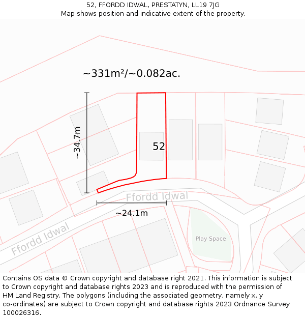 52, FFORDD IDWAL, PRESTATYN, LL19 7JG: Plot and title map