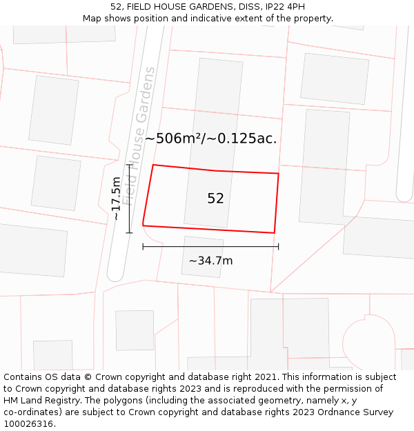 52, FIELD HOUSE GARDENS, DISS, IP22 4PH: Plot and title map