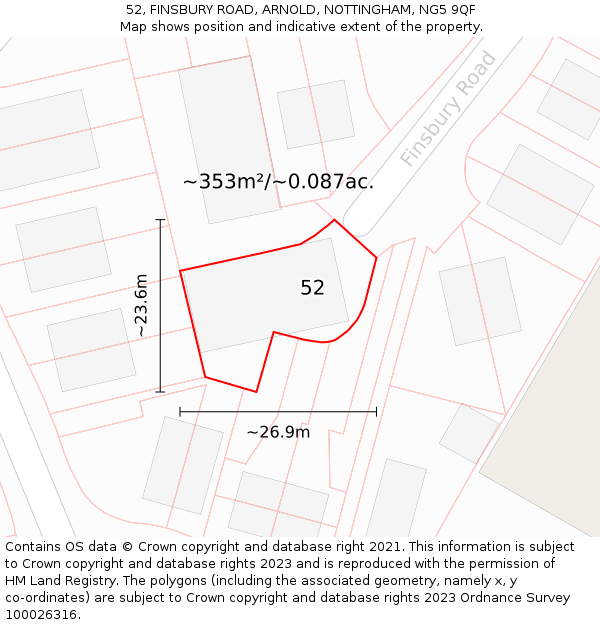 52, FINSBURY ROAD, ARNOLD, NOTTINGHAM, NG5 9QF: Plot and title map