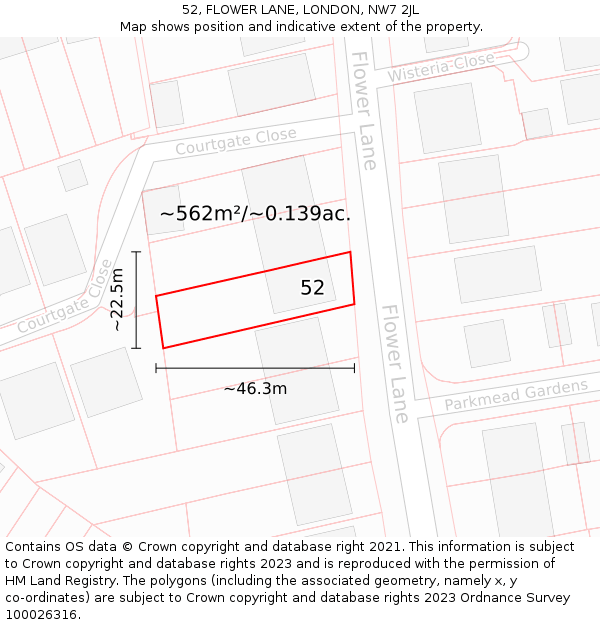 52, FLOWER LANE, LONDON, NW7 2JL: Plot and title map