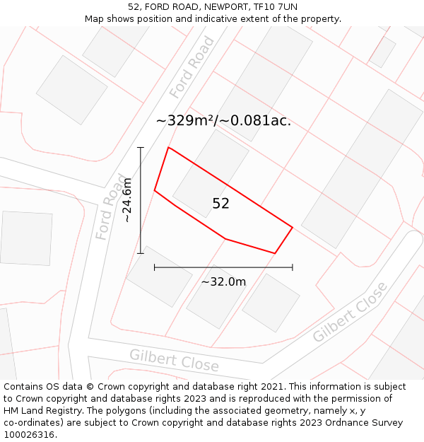 52, FORD ROAD, NEWPORT, TF10 7UN: Plot and title map