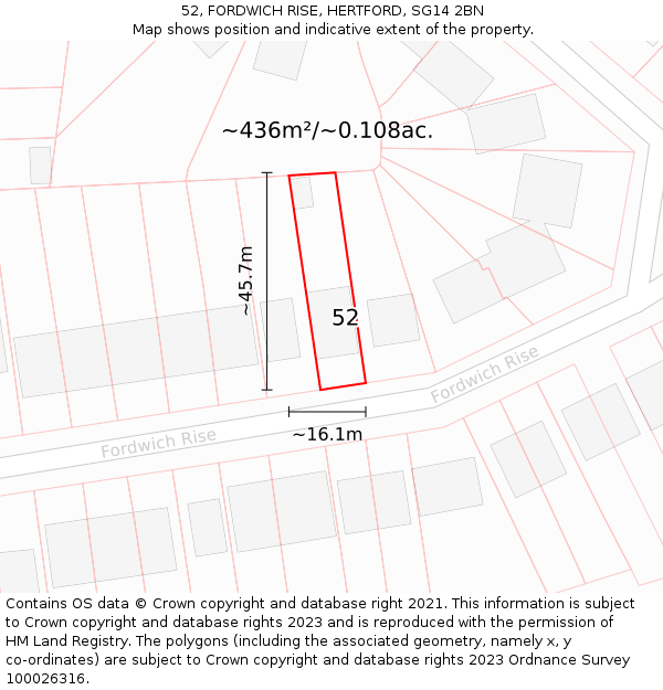 52, FORDWICH RISE, HERTFORD, SG14 2BN: Plot and title map