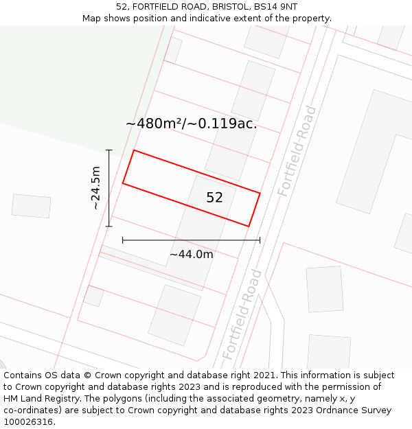 52, FORTFIELD ROAD, BRISTOL, BS14 9NT: Plot and title map