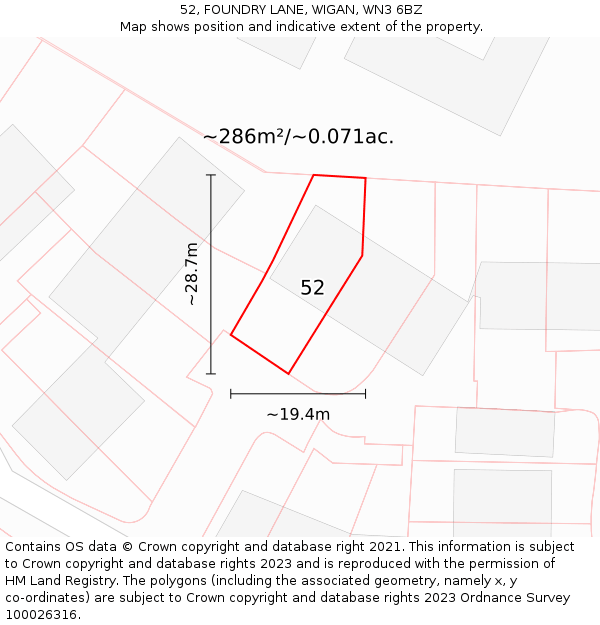 52, FOUNDRY LANE, WIGAN, WN3 6BZ: Plot and title map