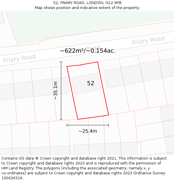 52, FRIARY ROAD, LONDON, N12 9PB: Plot and title map