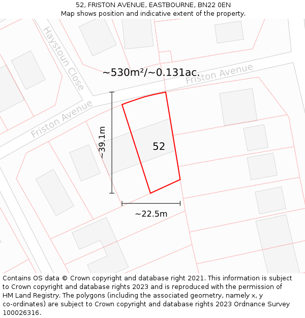 52, FRISTON AVENUE, EASTBOURNE, BN22 0EN: Plot and title map