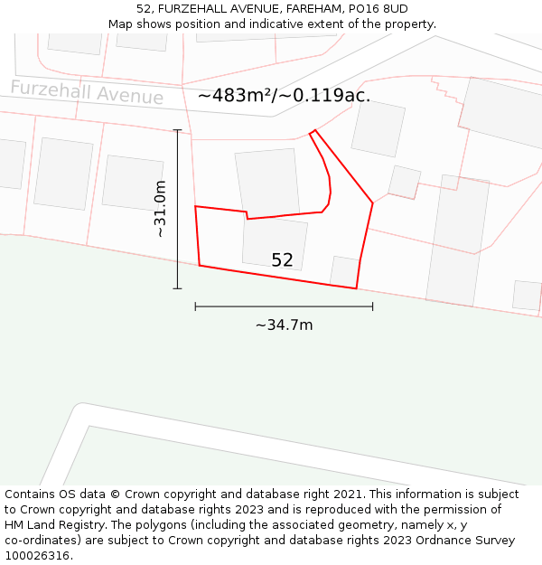 52, FURZEHALL AVENUE, FAREHAM, PO16 8UD: Plot and title map