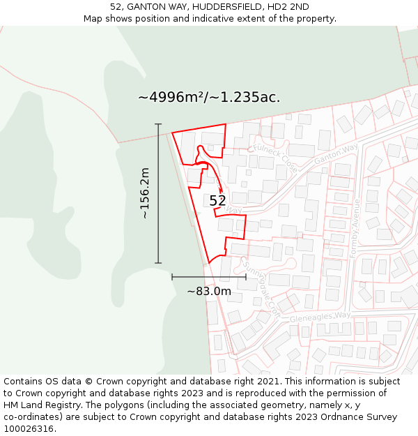 52, GANTON WAY, HUDDERSFIELD, HD2 2ND: Plot and title map