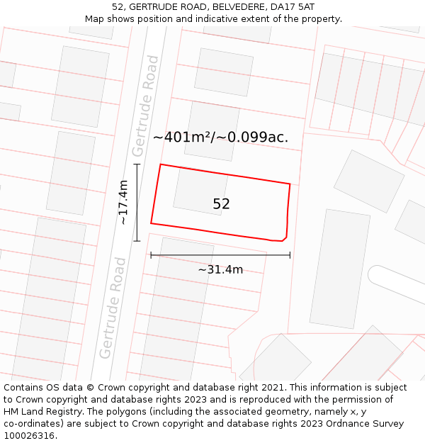 52, GERTRUDE ROAD, BELVEDERE, DA17 5AT: Plot and title map
