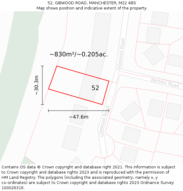 52, GIBWOOD ROAD, MANCHESTER, M22 4BS: Plot and title map