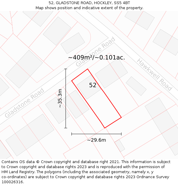 52, GLADSTONE ROAD, HOCKLEY, SS5 4BT: Plot and title map