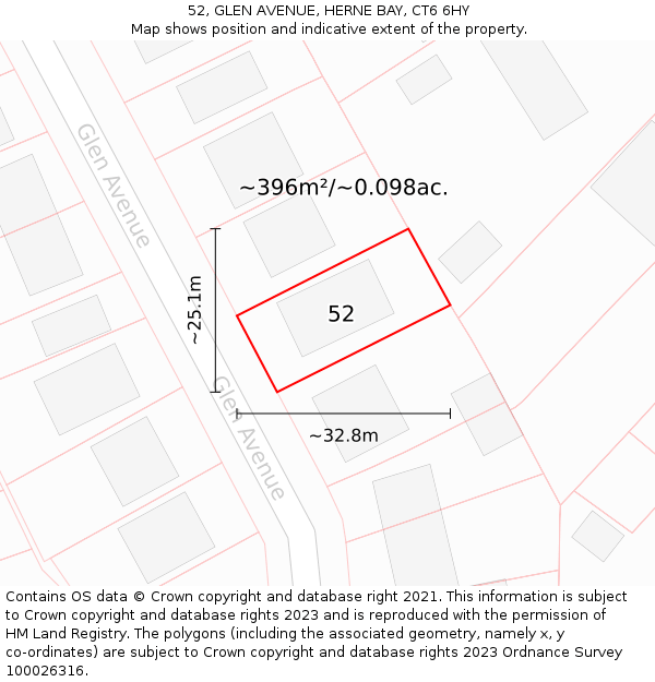 52, GLEN AVENUE, HERNE BAY, CT6 6HY: Plot and title map