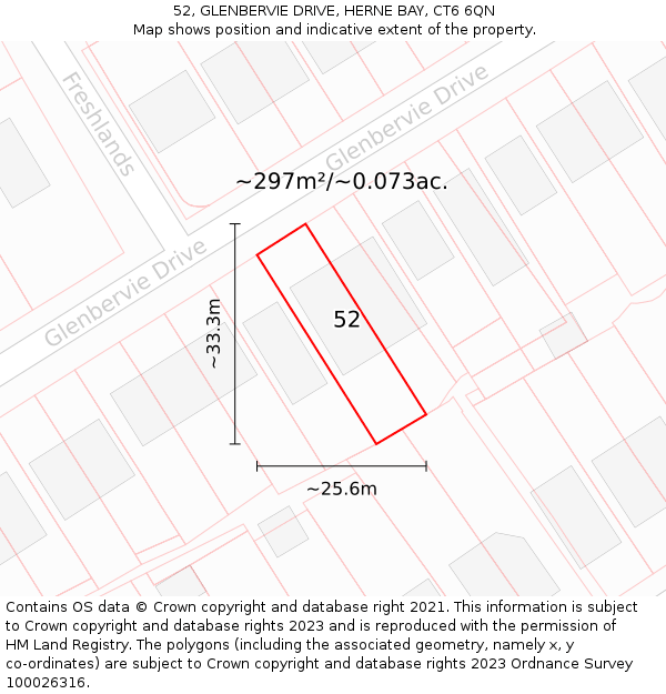 52, GLENBERVIE DRIVE, HERNE BAY, CT6 6QN: Plot and title map