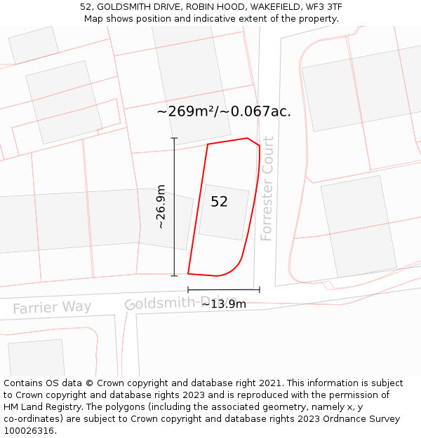 52, GOLDSMITH DRIVE, ROBIN HOOD, WAKEFIELD, WF3 3TF: Plot and title map