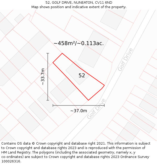 52, GOLF DRIVE, NUNEATON, CV11 6ND: Plot and title map