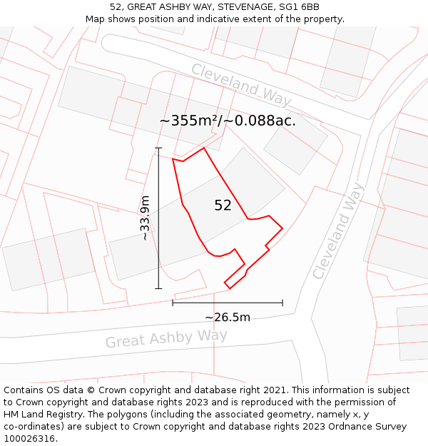 52, GREAT ASHBY WAY, STEVENAGE, SG1 6BB: Plot and title map