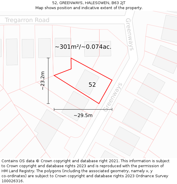 52, GREENWAYS, HALESOWEN, B63 2JT: Plot and title map