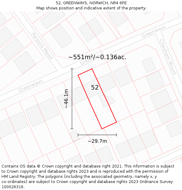 52, GREENWAYS, NORWICH, NR4 6PE: Plot and title map