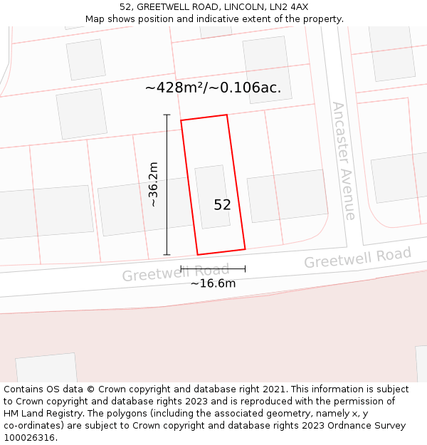 52, GREETWELL ROAD, LINCOLN, LN2 4AX: Plot and title map
