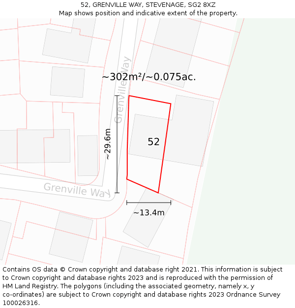 52, GRENVILLE WAY, STEVENAGE, SG2 8XZ: Plot and title map