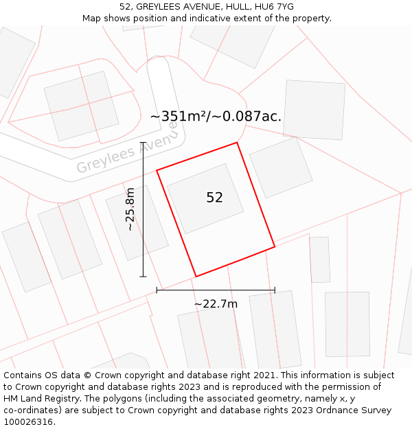 52, GREYLEES AVENUE, HULL, HU6 7YG: Plot and title map