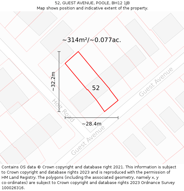 52, GUEST AVENUE, POOLE, BH12 1JB: Plot and title map