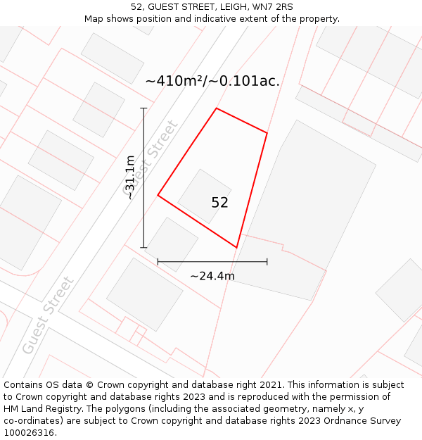 52, GUEST STREET, LEIGH, WN7 2RS: Plot and title map