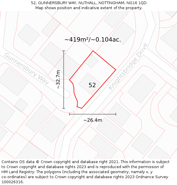 52, GUNNERSBURY WAY, NUTHALL, NOTTINGHAM, NG16 1QD: Plot and title map