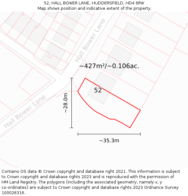 52, HALL BOWER LANE, HUDDERSFIELD, HD4 6RW: Plot and title map