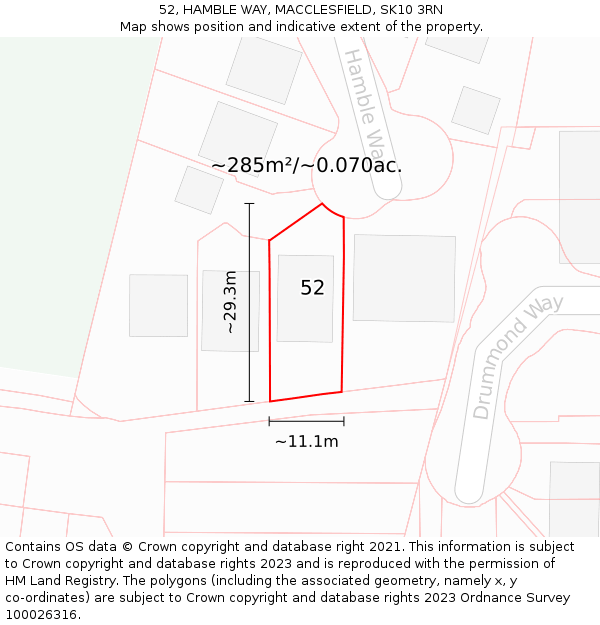 52, HAMBLE WAY, MACCLESFIELD, SK10 3RN: Plot and title map