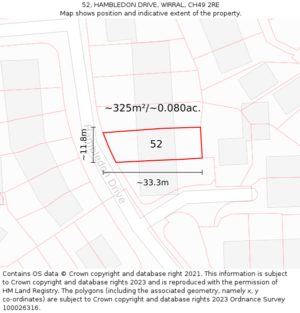 52, HAMBLEDON DRIVE, WIRRAL, CH49 2RE: Plot and title map