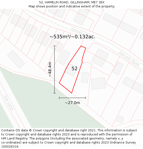 52, HAMELIN ROAD, GILLINGHAM, ME7 3EX: Plot and title map