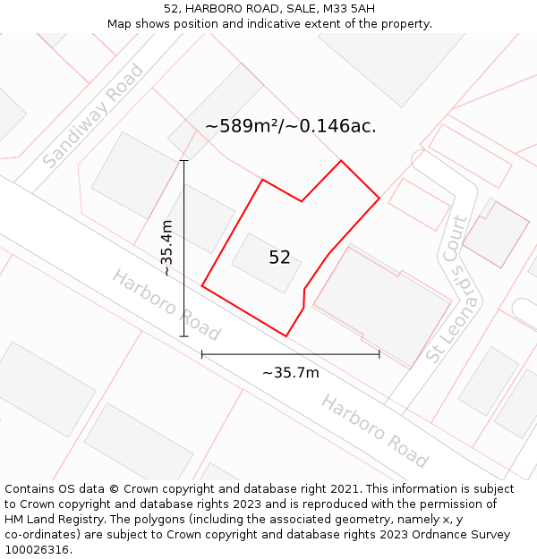 52, HARBORO ROAD, SALE, M33 5AH: Plot and title map