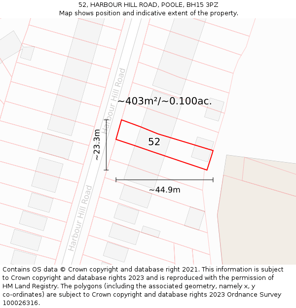 52, HARBOUR HILL ROAD, POOLE, BH15 3PZ: Plot and title map