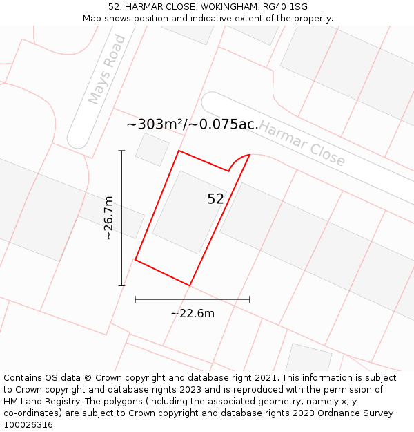 52, HARMAR CLOSE, WOKINGHAM, RG40 1SG: Plot and title map