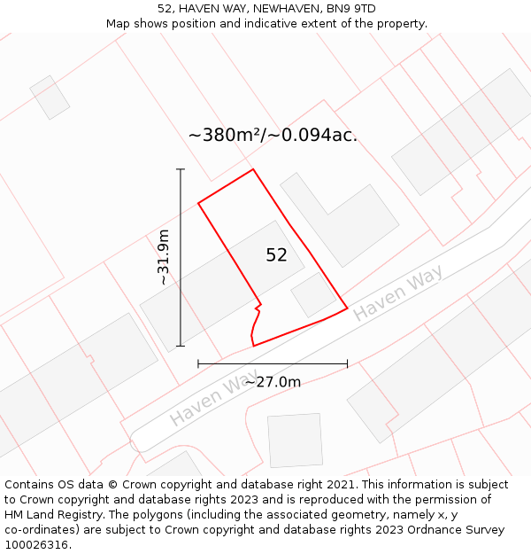 52, HAVEN WAY, NEWHAVEN, BN9 9TD: Plot and title map