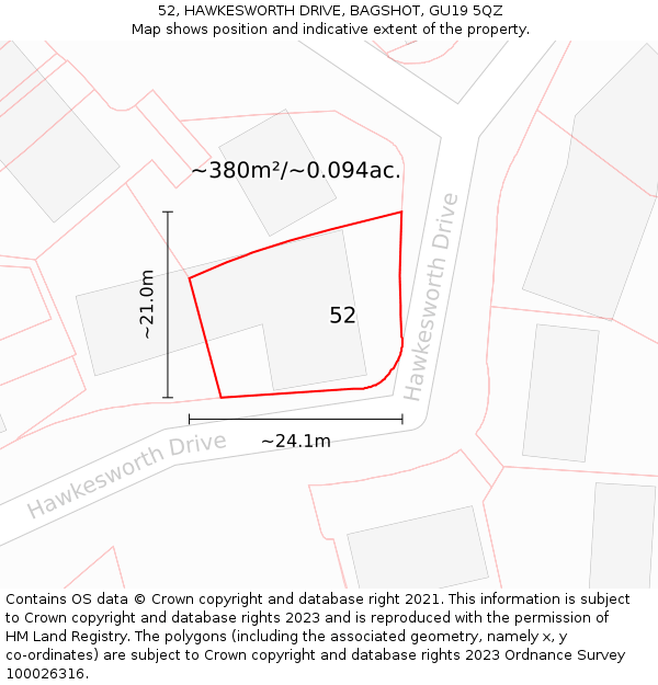 52, HAWKESWORTH DRIVE, BAGSHOT, GU19 5QZ: Plot and title map