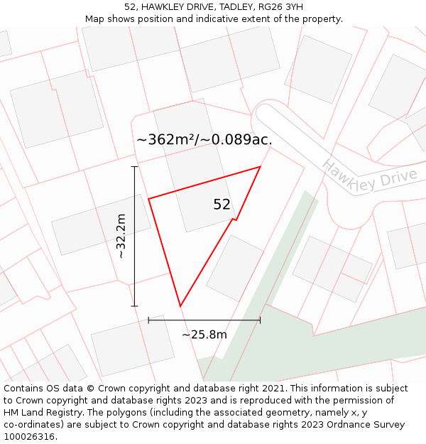 52, HAWKLEY DRIVE, TADLEY, RG26 3YH: Plot and title map