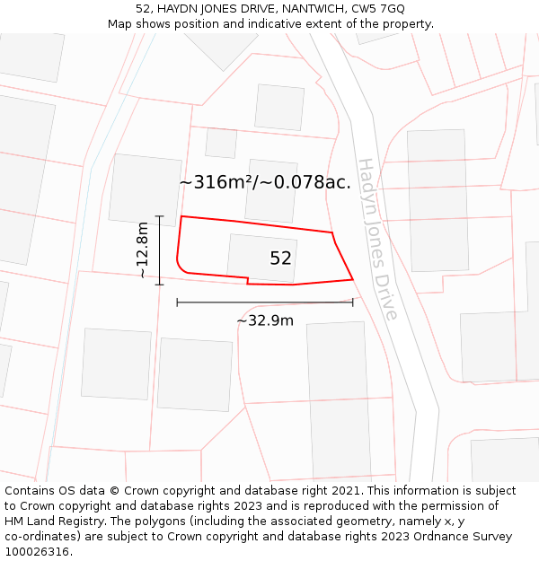 52, HAYDN JONES DRIVE, NANTWICH, CW5 7GQ: Plot and title map