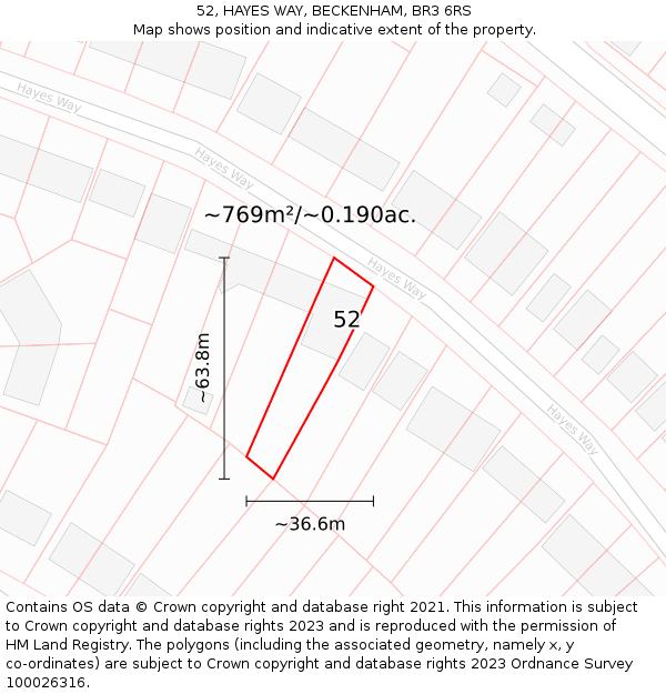 52, HAYES WAY, BECKENHAM, BR3 6RS: Plot and title map