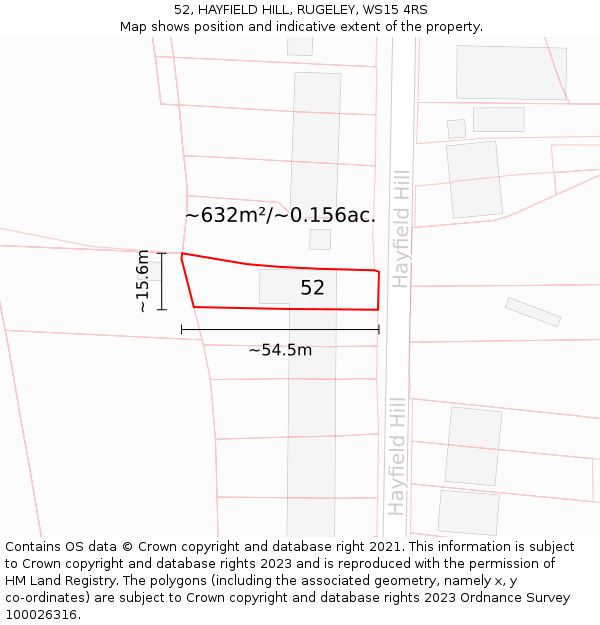 52, HAYFIELD HILL, RUGELEY, WS15 4RS: Plot and title map